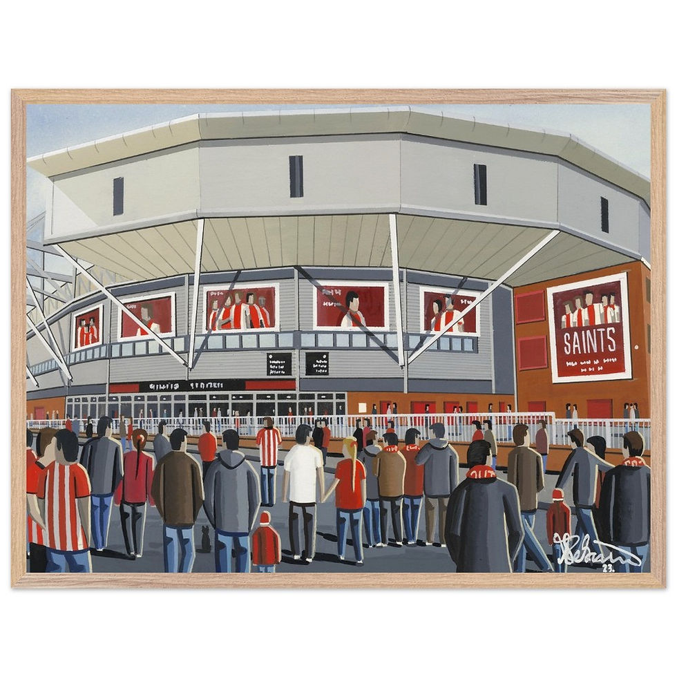 Thumbnail: Southampton FC St Marys football stadium scene by artist Andrew Robinson andrewrobinsonart.com. Available in fine art print, poster, canvas prints and mugs etc 