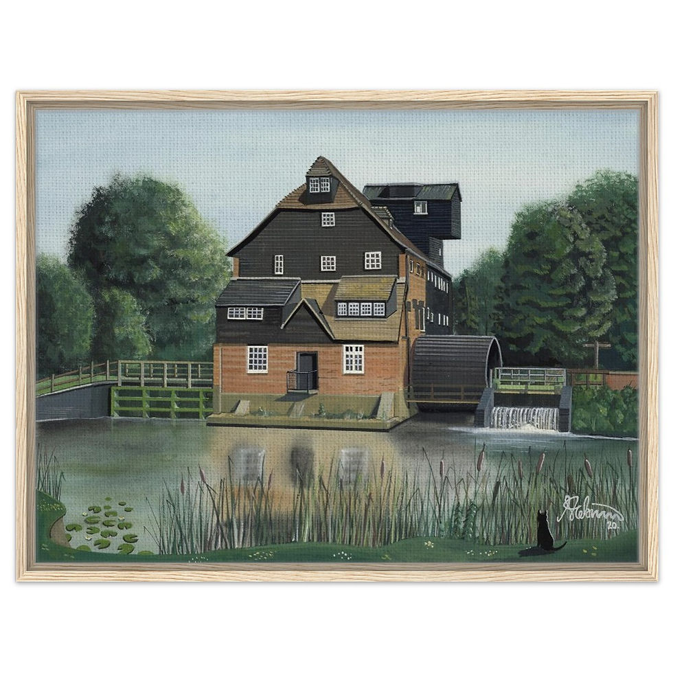Thumbnail: Houghton Mill scene Cambridgeshire by artist Andrew Robinson andrewrobinsonart.com. Available in fine art print, poster, canvas prints and mugs etc