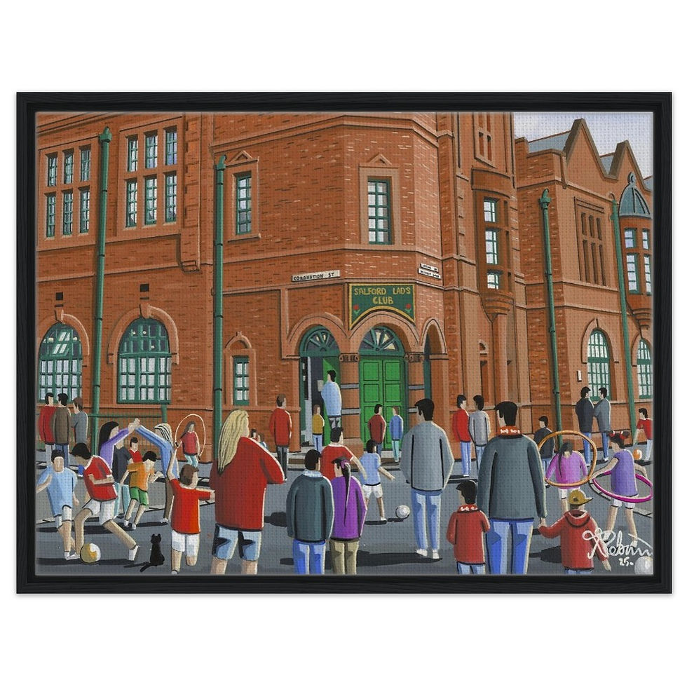 Thumbnail: Salford, Salford Lads Club. cityscape art print by artist Andrew Robinson. Prints, posters, canvas prints & mugs etc available from andrewrobinsonart.com
