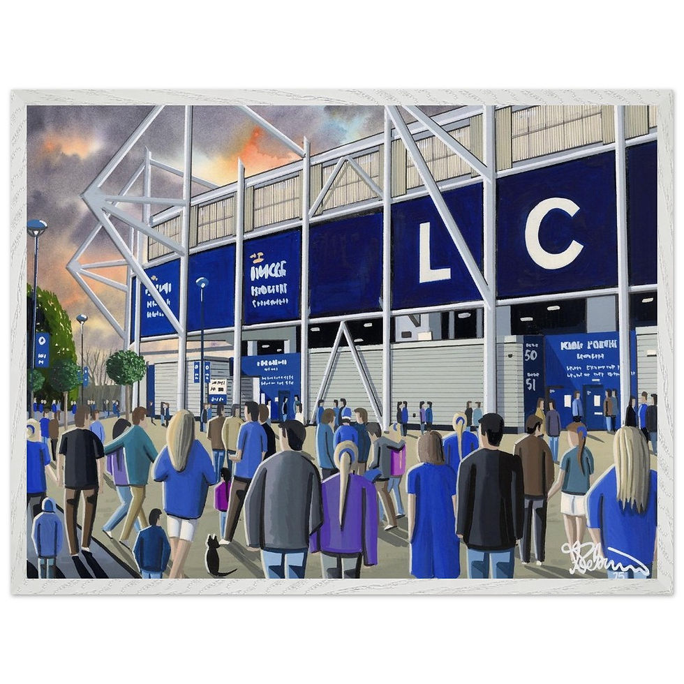 Thumbnail: Leicester City FC King Power football stadium scene by artist Andrew Robinson andrewrobinsonart.com. Available in fine art print, poster, canvas prints and mugs etc 