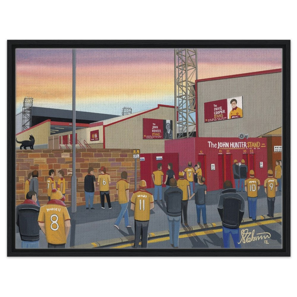 Motherwell F.C Fir Park Football Stadium By Artist Andrew Robinson andrewrobinsonart.com, framed Fine Art Prints Posters, Canvas Prints, Ceramic Mugs etc