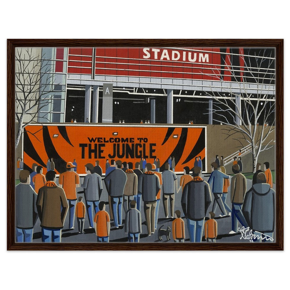 Thumbnail: Cincinnati Bengals NFL Football Stadium By Artist Andrew Robinson andrewrobinsonart.com, Andrew Robinson art .Framed Fine Art Prints, Posters, Canvas Prints, Framed canvas prints, Ceramic Mugs etc sport, football, rugby, NFL