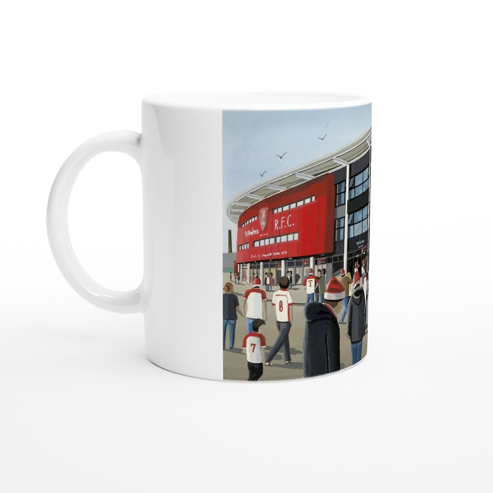 Thumbnail: St Helens Saints Langtree Park   rugby stadium scene by artist Andrew Robinson andrewrobinsonart.com. Available in fine art print, poster, canvas prints and mugs etc 