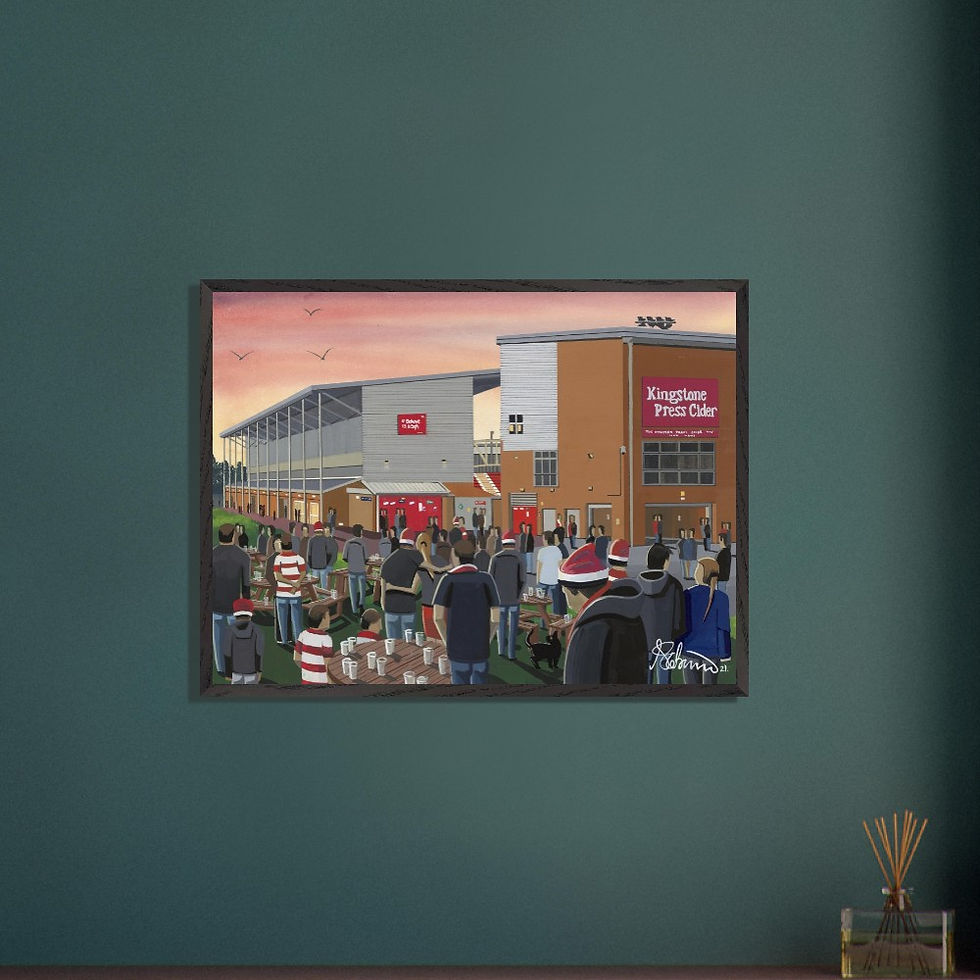 Thumbnail: Leigh Leopards Leigh Sports Village rugby stadium scene by artist Andrew Robinson andrewrobinsonart.com. Available in fine art print, poster, canvas prints and mugs etc 
