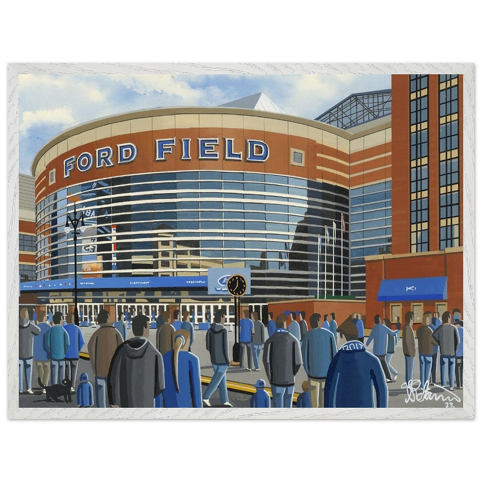 Thumbnail: Detroit lions ford field NFL art print by artist Andrew Robinson andrewrobinsonart andrewrobinsonart.com