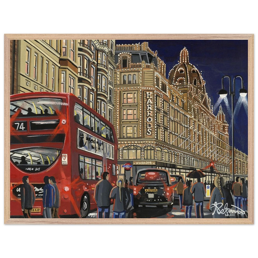 Thumbnail: London, Harrods. Cityscape Landmark Framed Art Poster. Museum Quality Paper andrewrobinsonart.com