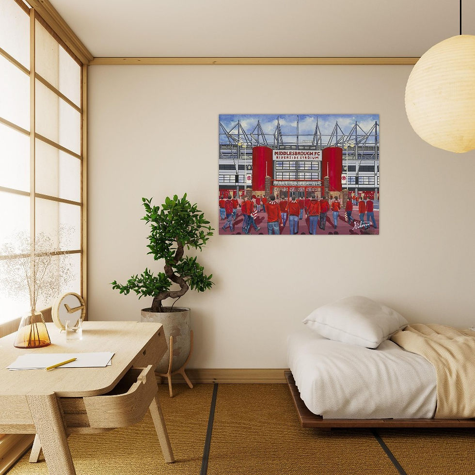 Thumbnail: Middlesbrough FC Riverside football stadium scene by artist Andrew Robinson andrewrobinsonart.com. Available in fine art print, poster, canvas prints and mugs etc 