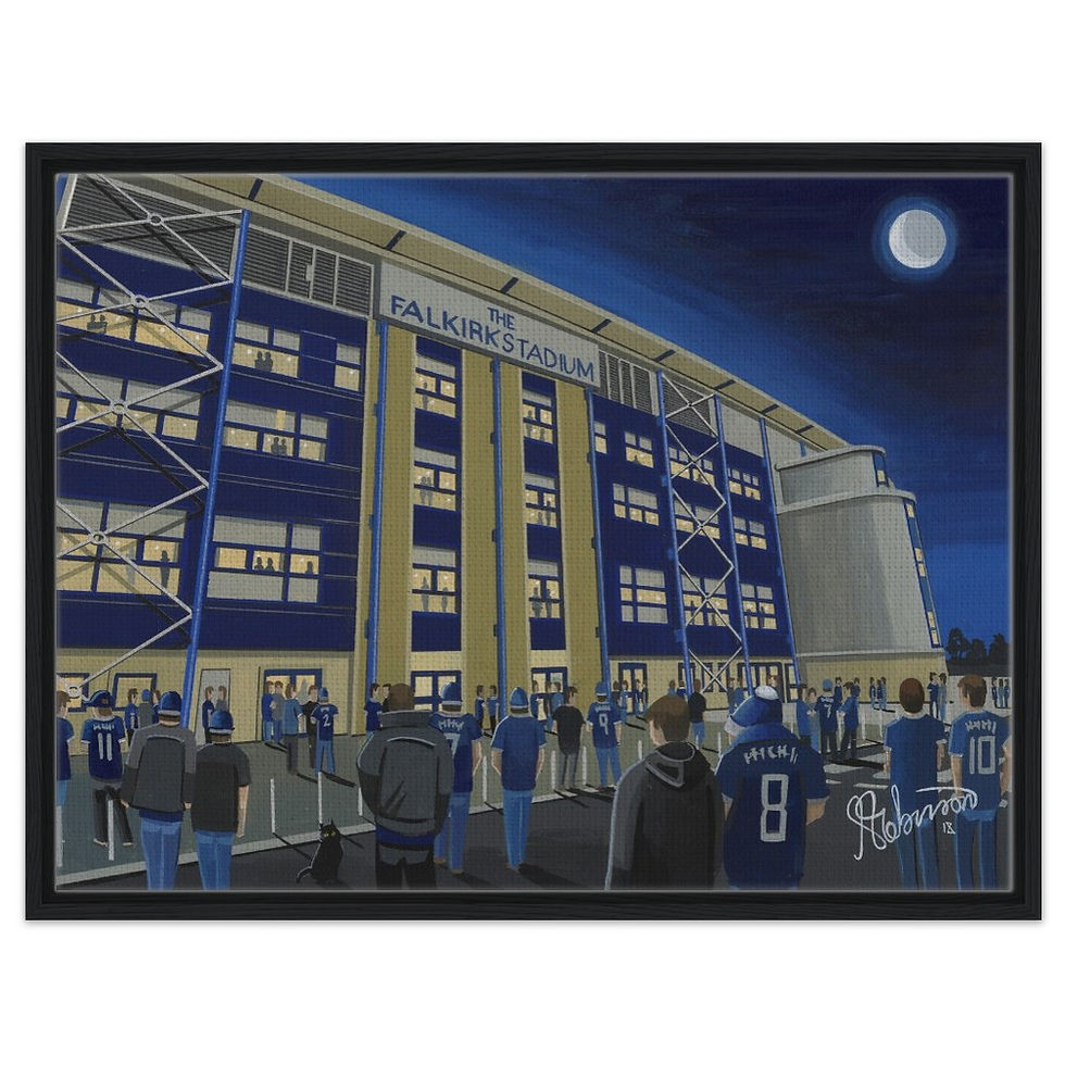 Thumbnail: Falkirk Fc Football Stadium By Artist Andrew Robinson andrewrobinsonart.com, framed Fine Art Prints Posters, Canvas Prints, Ceramic Mugs etc