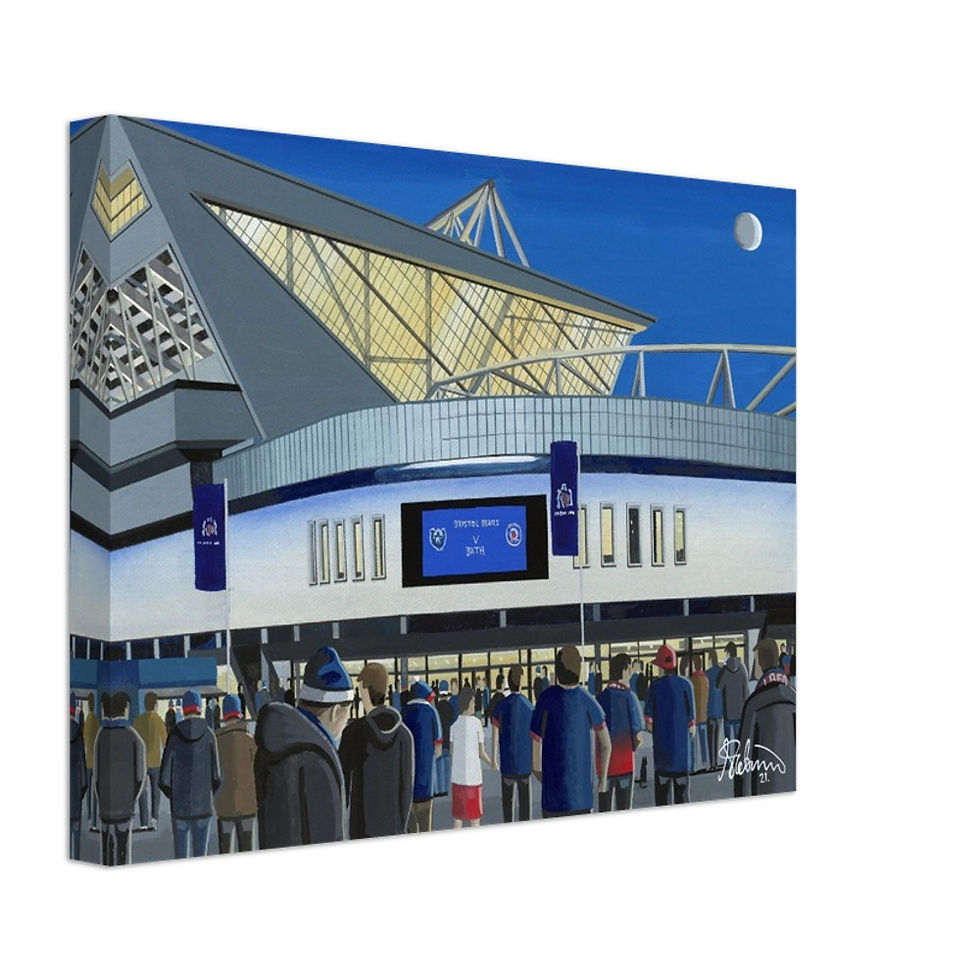 Thumbnail: Bristol Bears Rugby Union Stadium  By Artist Andrew Robinson andrewrobinsonart.com, Andrew Robinson art .Framed Fine Art Prints, Posters, Canvas Prints, Framed canvas prints, Ceramic Mugs etc sport, football, rugby, NFL