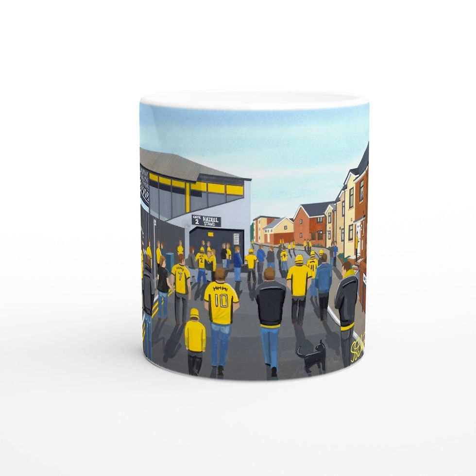 Thumbnail: Newport County FC Rodney Parade Football Stadium Scene by artist Andrew Robinson andrewrobinsonart.com. Available in fine art print, poster, canvas prints and mugs etc 