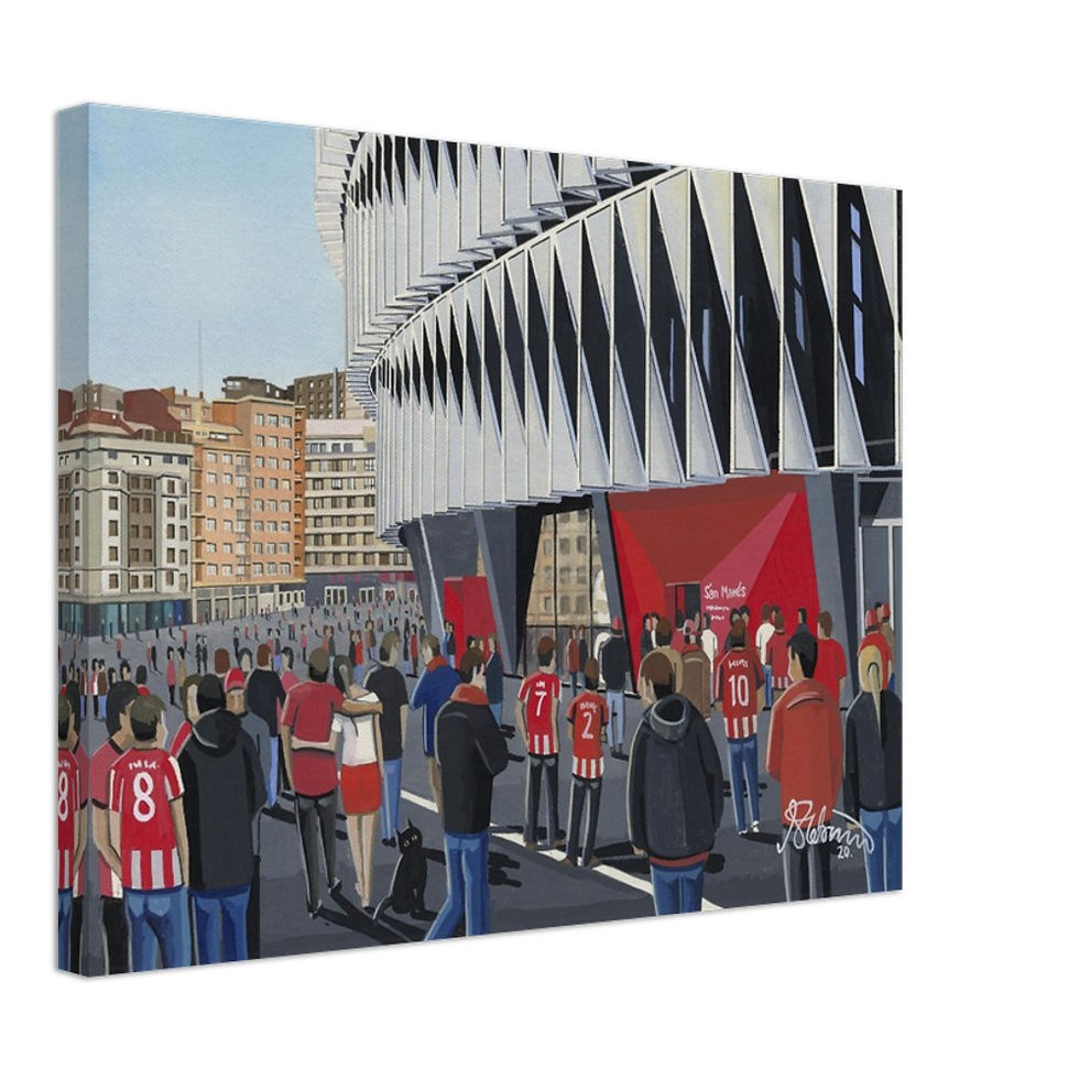 Thumbnail: Athletic Bilbao FC San Memes  football stadium scene by artist Andrew Robinson andrewrobinsonart.com. Available in fine art print, poster, canvas prints and mugs etc 