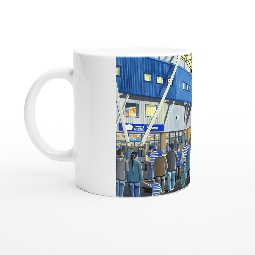 Thumbnail: Reading FC football stadium scene by artist Andrew Robinson andrewrobinsonart.com. Available in fine art print, poster, canvas prints and mugs etc 