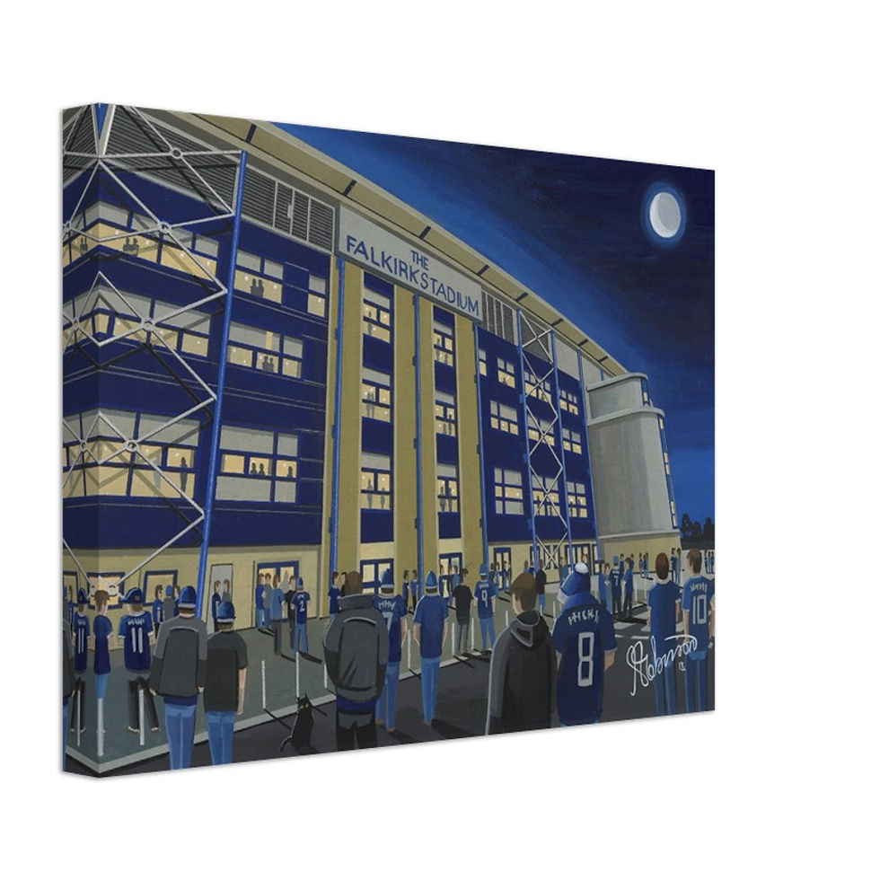 Thumbnail: Falkirk F.C Football Stadium  By Artist Andrew Robinson andrewrobinsonart.com, Andrew Robinson art .Framed Fine Art Prints, Posters, Canvas Prints, Framed canvas prints, Ceramic Mugs etc sport, football, rugby, NFL