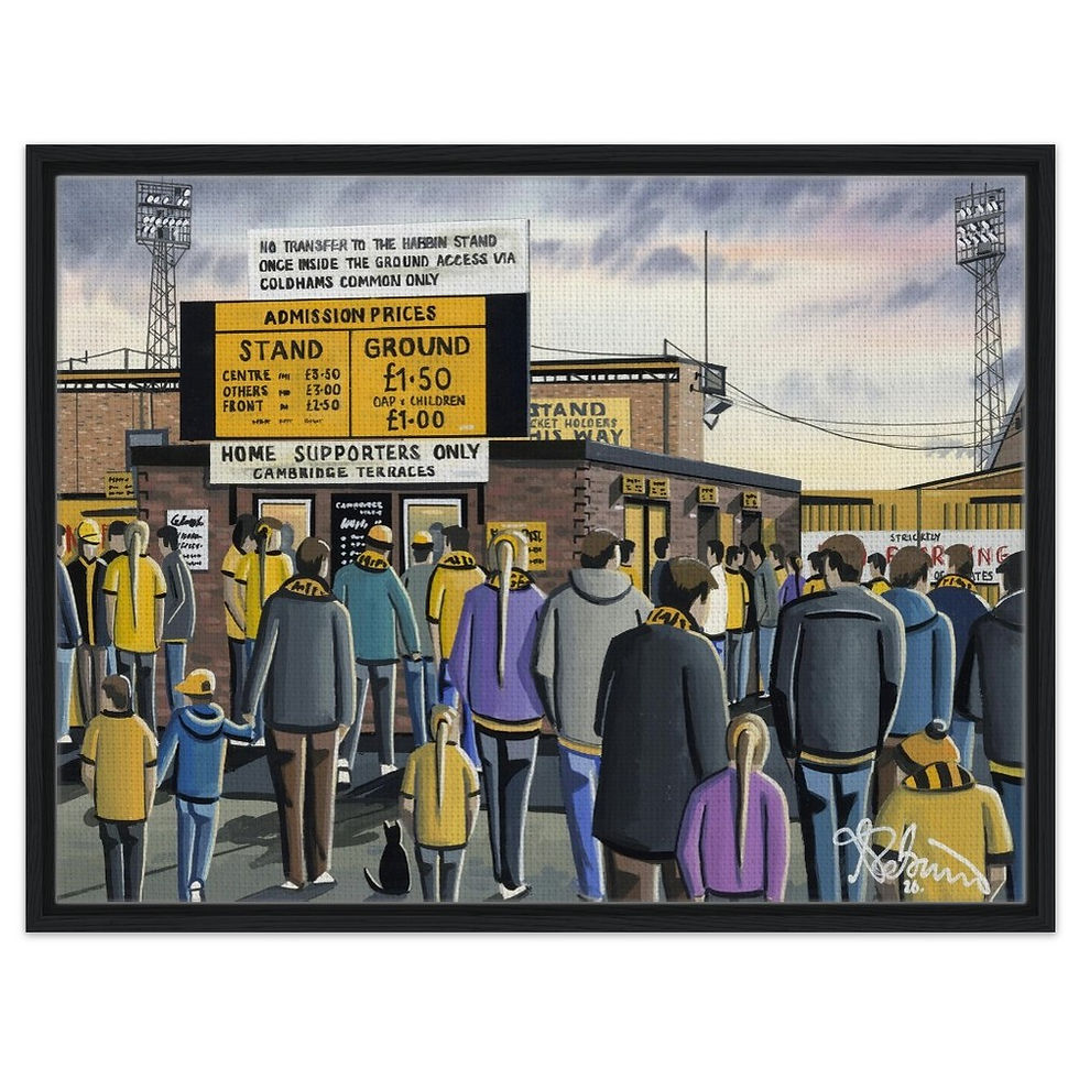 Cambridge Utd FC Football Framed Canvas Print. Retro Abbey Stadium Wall Art Gift andrewrobinsonart.com