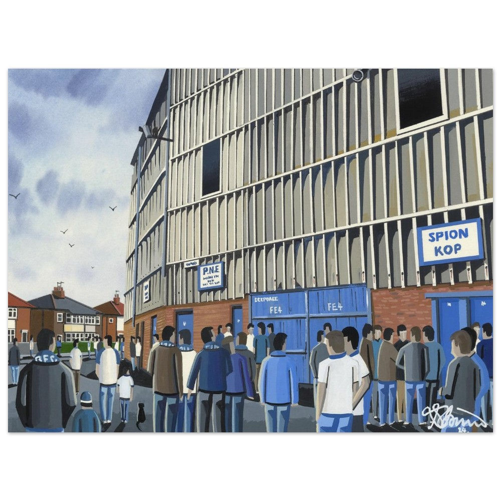 Retro Preston Nort End Deepdale Stadium By Artist Andrew Robinson, Framed Fine Art Prints, Posters, Canvas Prints, Framed canvas prints, Ceramic Mugs. andrewrobinsonart.com
