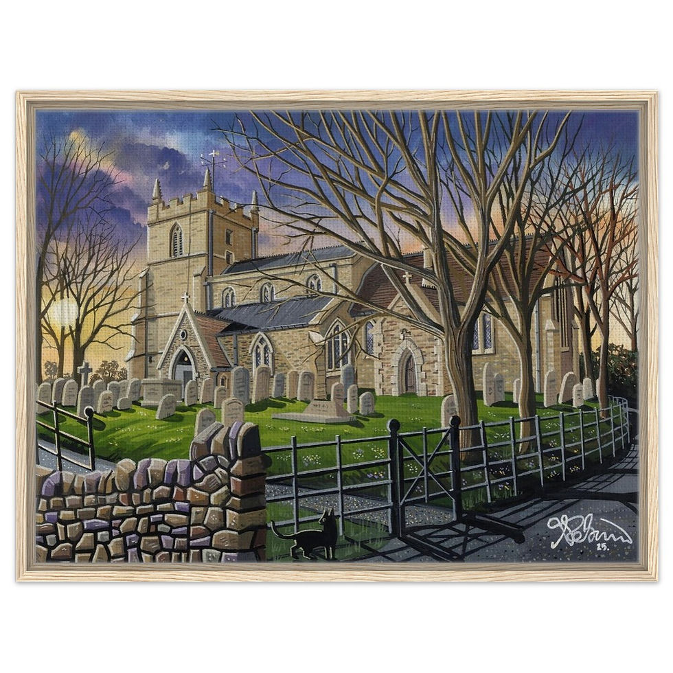 Thumbnail: Holywell Church, Cambridgeshire. Framed Canvas Print. Landscape