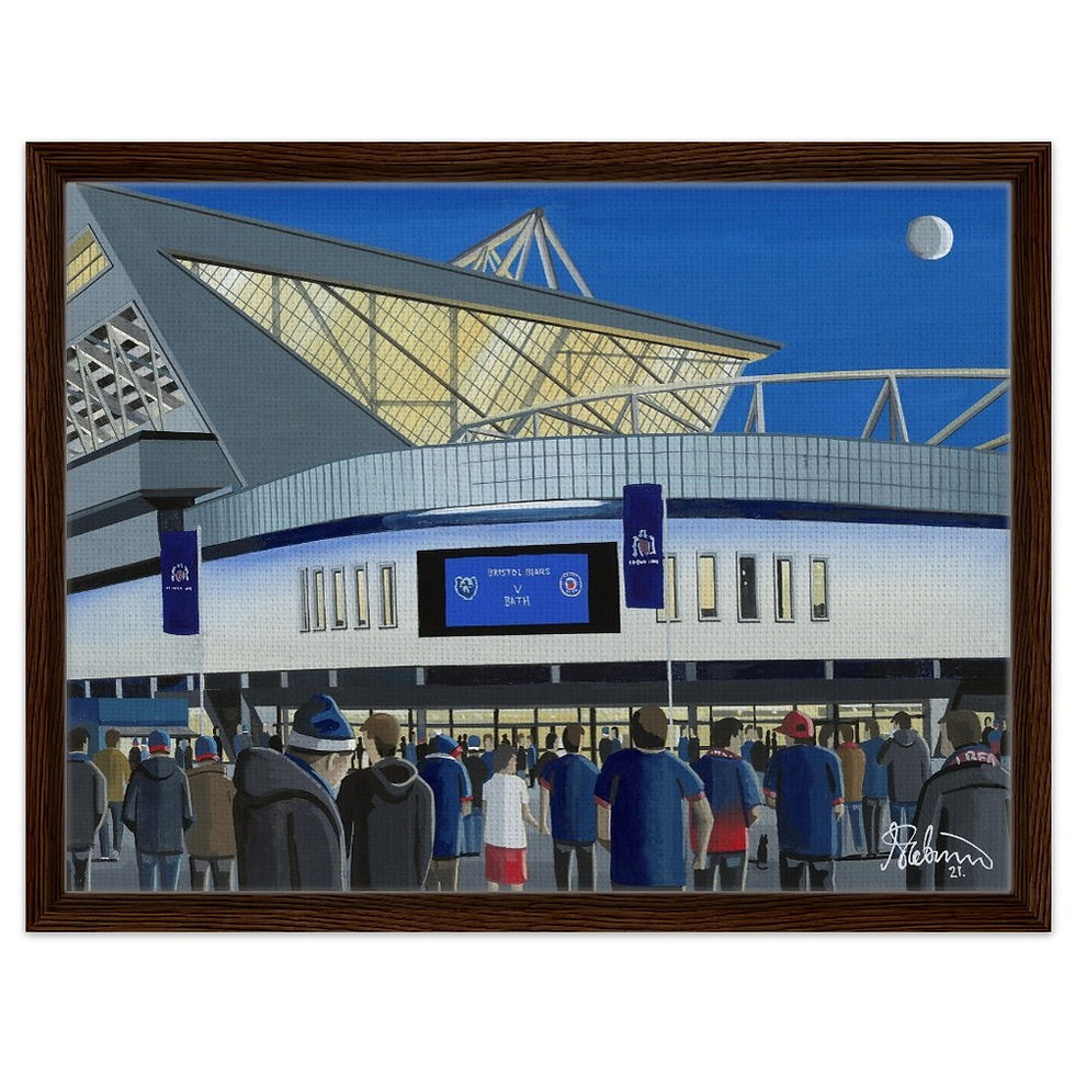 Thumbnail: Bristol Bears Rugby Union Ashton Gate Stadium. Football Framed Canvas Print. Ceramic Mugs, Fine Art Prints and posters etc By Artist Andrew Robinson. andrewrobinsonart.com