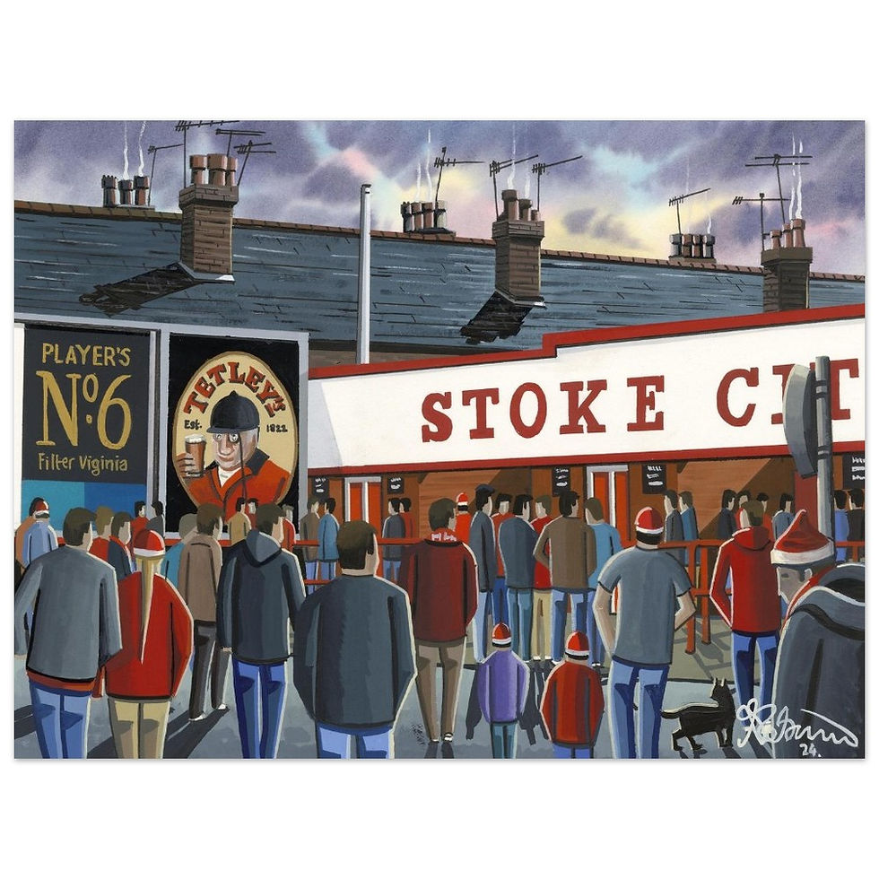 Retro Stoke City Victoria Ground Stadium By Artist Andrew Robinson, Framed Fine Art Prints, Posters, Canvas Prints, Framed canvas prints, Ceramic Mugs. andrewrobinsonart.com