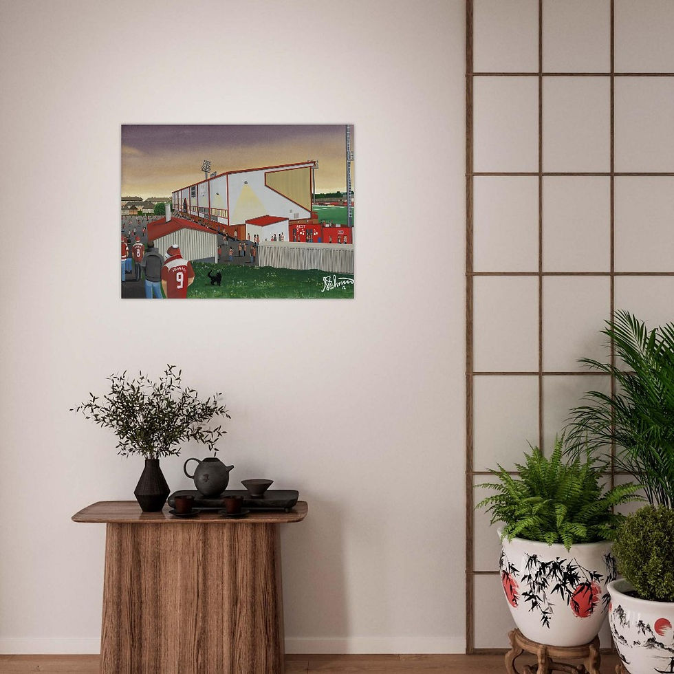 Thumbnail: Hamilton Academical FC New Douglas Park football stadium scene by artist Andrew Robinson andrewrobinsonart.com. Available in fine art print, poster, canvas prints and mugs etc 