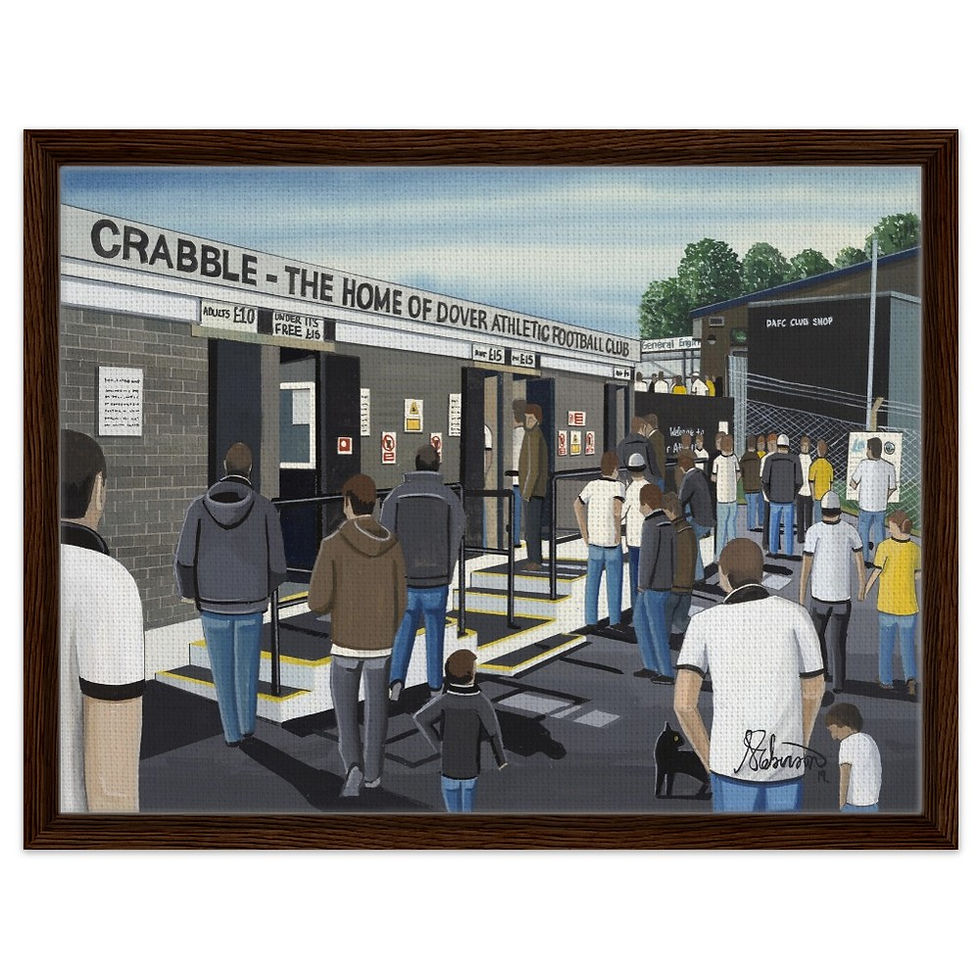 Thumbnail: Dover Athletic F.C Crabble Football Stadium By Artist Andrew Robinson andrewrobinsonart.com, framed Fine Art Prints Posters, Canvas Prints, Ceramic Mugs etc