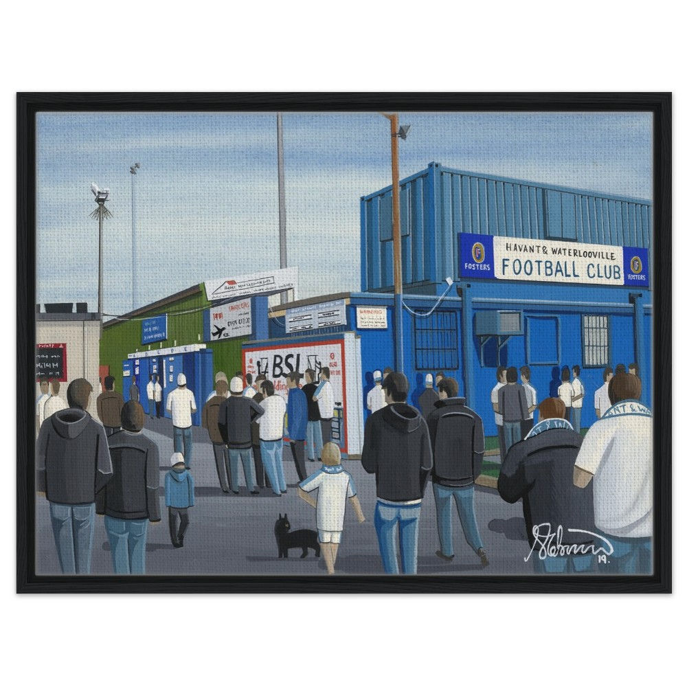 Havant & Waterlooville Westleigh Park Football Stadium By Artist Andrew Robinson andrewrobinsonart.com, framed Fine Art Prints Posters, Canvas Prints, Ceramic Mugs etc