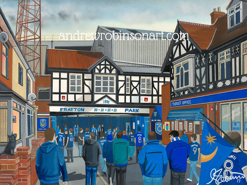 Portsmouth FC Hand Painted Football Stadium Scene by Artist Andrew Robinson. andrewrobinsonart.com
