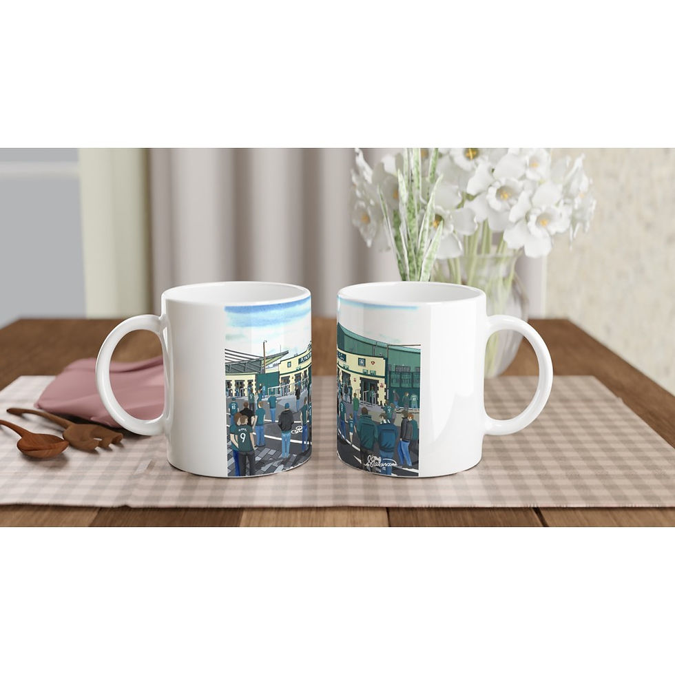 Plymouth Agyle FC retro Home Park football stadium scene by artist Andrew Robinson andrewrobinsonart.com. Available in fine art print, poster, canvas prints and mugs etc 