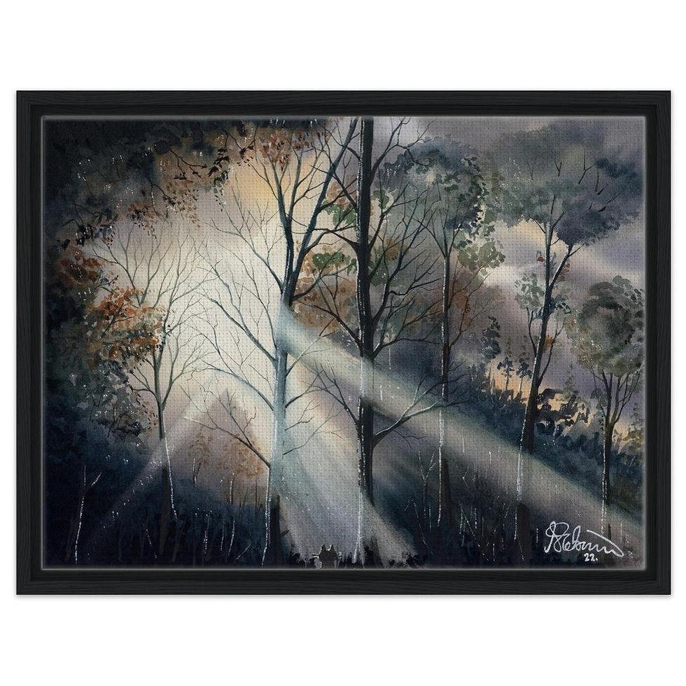 Thumbnail: Scattered Light at, Barleycroft Lagoon, Needingworth, Cambridgeshire snow winter scene by artist Andrew Robinson andrewrobinsonart.com. Available in fine art print, poster, canvas prints and mugs etc