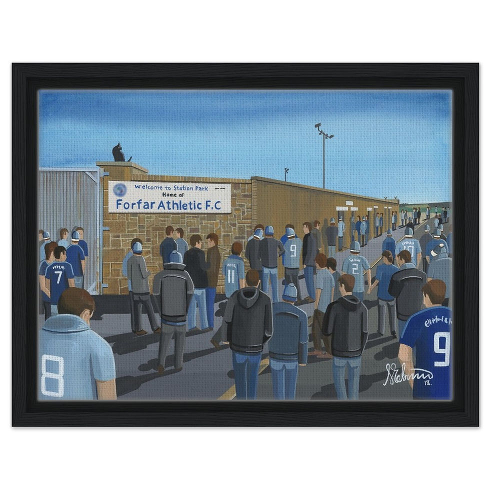 Thumbnail: Forfar Athletic F.C Station Park  Football Stadium By Artist Andrew Robinson andrewrobinsonart.com, framed Fine Art Prints Posters, Canvas Prints, Ceramic Mugs etc