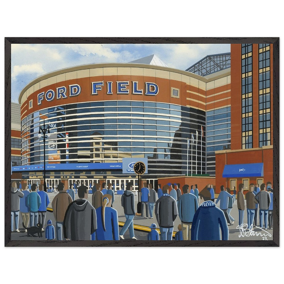 Thumbnail: Detroit lions ford field NFL art print by artist Andrew Robinson andrewrobinsonart andrewrobinsonart.com