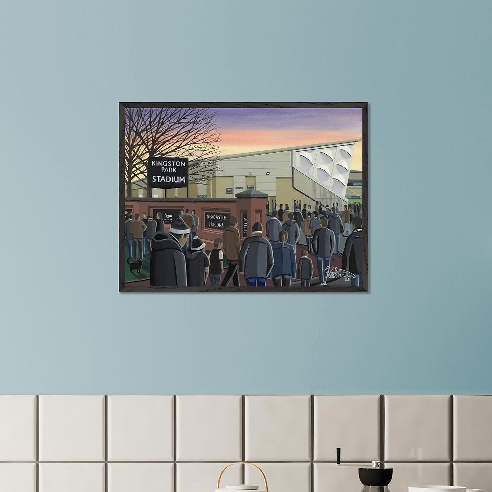 Thumbnail: Newcastle Falcons Kingston stadium Rugby union framed art print canvas print poster printed ceramic mug by artist Andrew Robinson Andrew Robinson art  rugby NFL football soccer  stadium gifts art memorabilia andrewrobinsonart.com   stadium framed art print canvas print poster printed ceramic mug by artist Andrew Robinson Andrew Robinson art  rugby NFL football soccer  stadium gifts art memorabilia andrewrobinsonart.com  