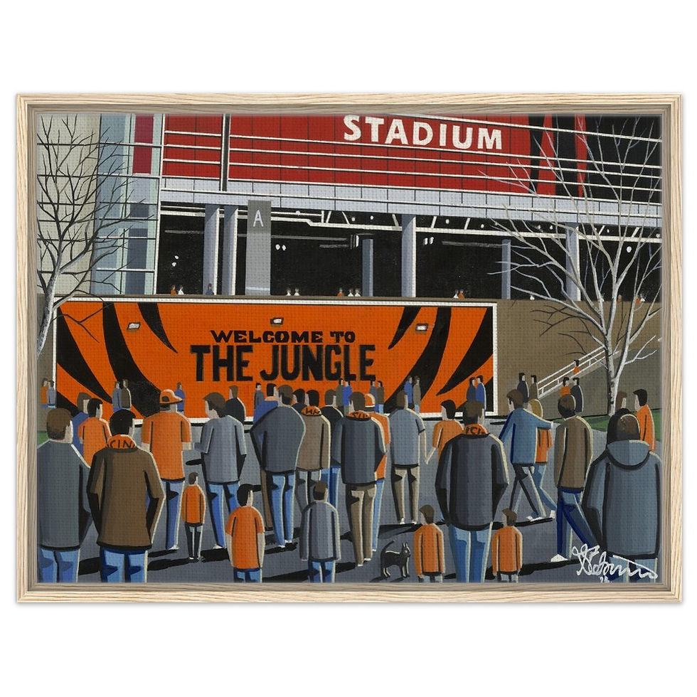 Thumbnail: Cincinnati Bengals NFL Football Stadium By Artist Andrew Robinson andrewrobinsonart.com, Andrew Robinson art .Framed Fine Art Prints, Posters, Canvas Prints, Framed canvas prints, Ceramic Mugs etc sport, football, rugby, NFL