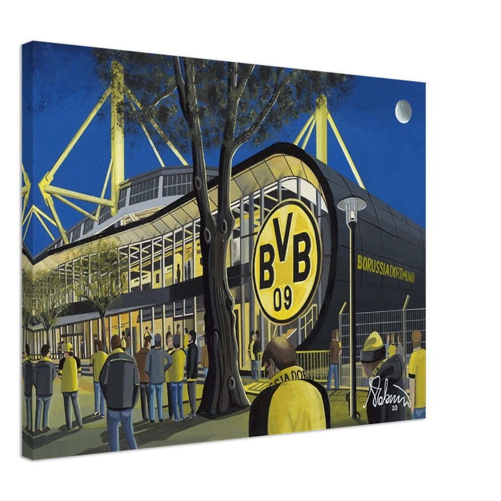 Borussia Dortmund stadium By Artist Andrew Robinson andrewrobinsonart.com, Andrew Robinson art .Framed Fine Art Prints, Posters, Canvas Prints, Framed canvas prints, Ceramic Mugs etc sport, football, rugby, NFL
