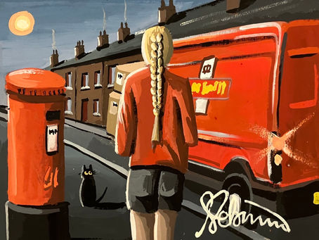 Clair the Needingworth Postie painting by artist Andrew Robinson andrewrobinsonart.com