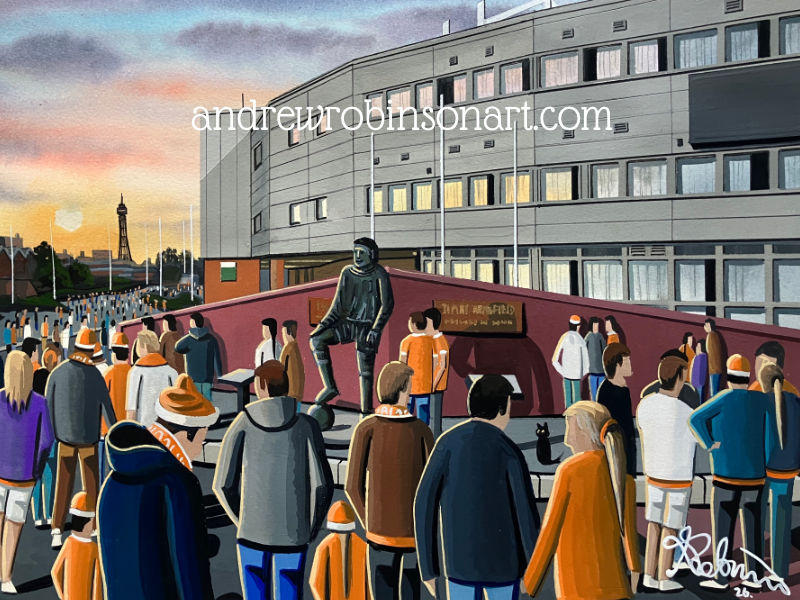 Blackpool FC Football Stadium Scene By Artist Andrew Robinson. andrewrobinsonart.com