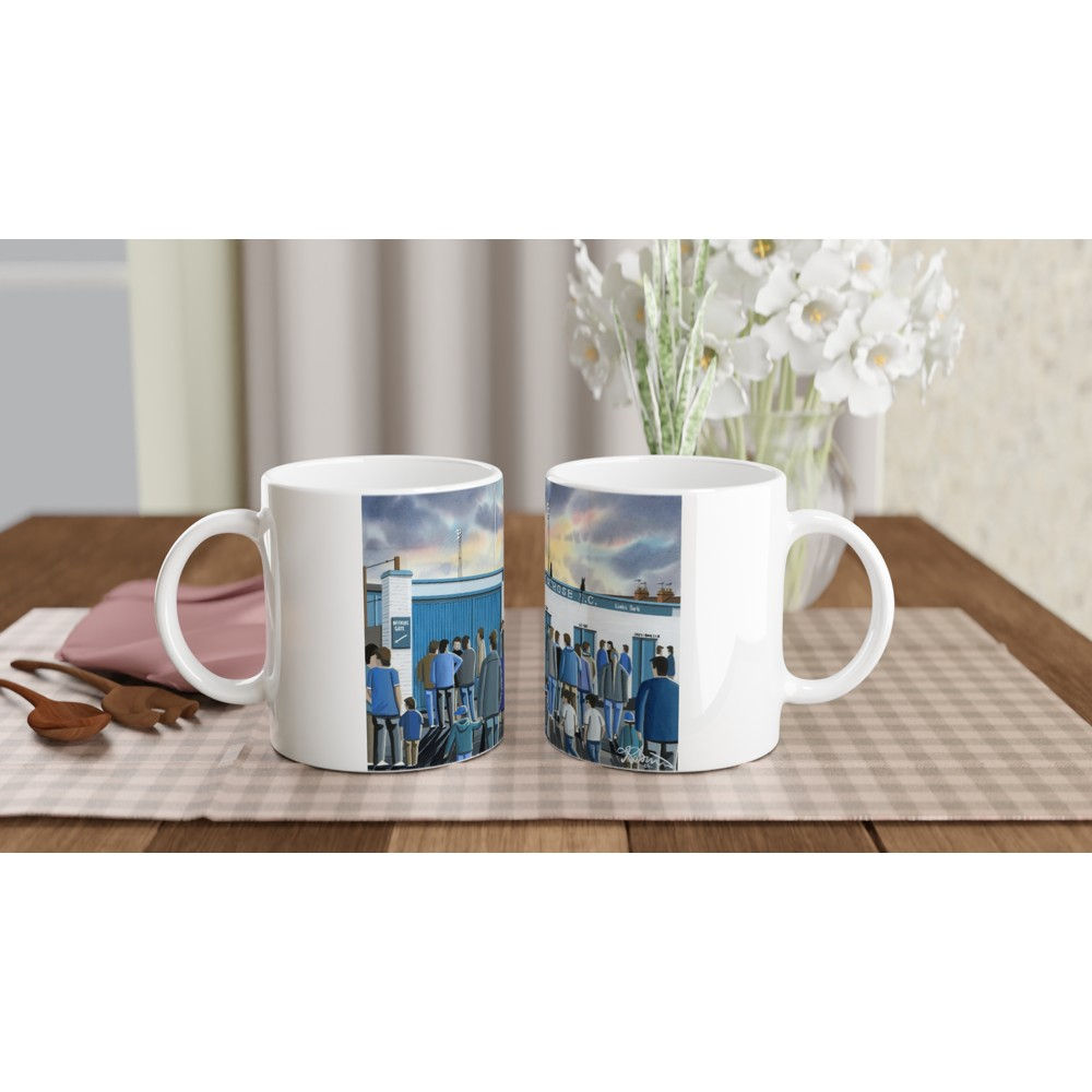 Retro Montrose F.C, Links Park Stadium By Artist Andrew Robinson, Framed Fine Art Prints, Posters, Canvas Prints, Framed canvas prints, Ceramic Mugs. andrewrobinsonart.comv