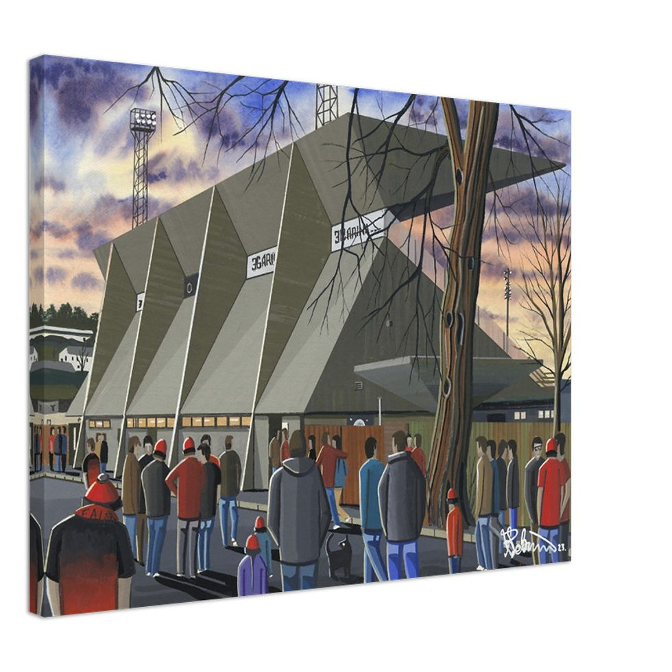 Gala fairydean Rovers F.C, Football Stadium By Artist Andrew Robinson andrewrobinsonart.com, Andrew Robinson art .Framed Fine Art Prints, Posters, Canvas Prints, Framed canvas prints, Ceramic Mugs etc sport, football, rugby, NFL