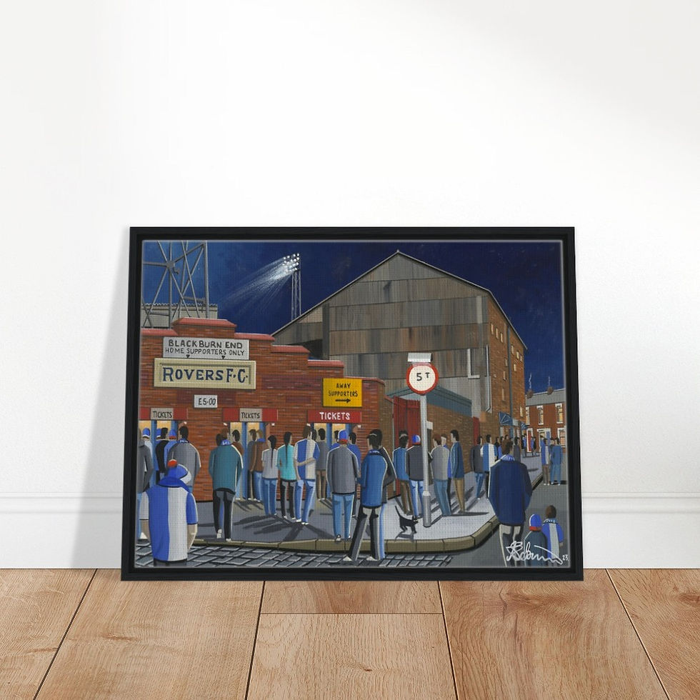 Thumbnail: Blackburn Rovers Ewood Park  Stadium. Football Framed Canvas Print. Ceramic Mugs, Fine Art Prints and posters etc By Artist Andrew Robinson. andrewrobinsonart.com