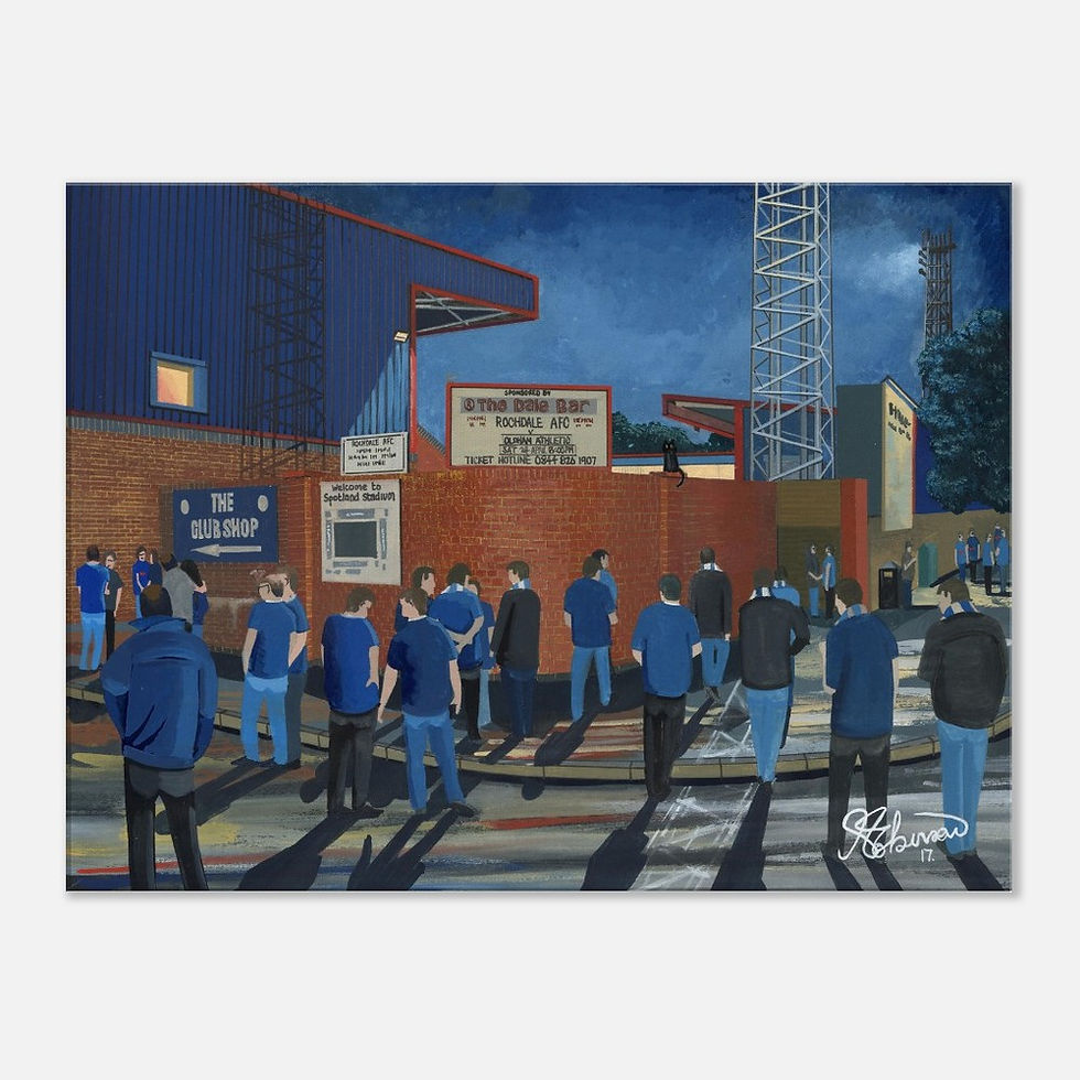 Thumbnail: Rochdale A.F.C, London Stadium By Artist Andrew Robinson andrewrobinsonart.com, Andrew Robinson art .Framed Fine Art Prints, Posters, Canvas Prints, Framed canvas prints, Ceramic Mugs etc sport, football, rugby, NFL