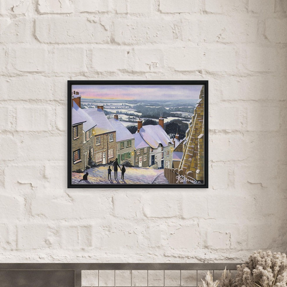 Thumbnail: Shaftsbury, Gold Hill Framed Canvas Print. Rural Landmark Wall Art