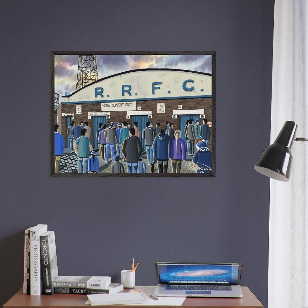 Thumbnail: Retro Raith Rovers Starks Park Stadium By Artist Andrew Robinson, Framed Fine Art  Prints, Posters, Canvas Prints, Framed canvas prints, Ceramic Mugs. andrewrobinsonart.com