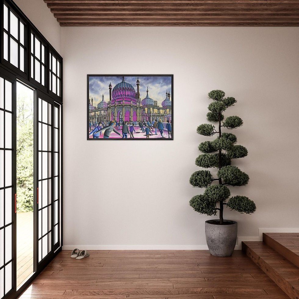 Thumbnail: Brighton Ice Rink & Pavilion cityscape art print by artist Andrew Robinson. Prints, posters, canvas prints & mugs etc available from andrewrobinsonart.com