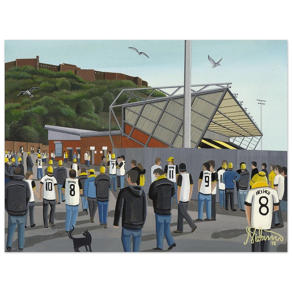 Thumbnail: Dumbarton F.C, Dumbarton Football Stadium Scene by artist Andrew Robinson andrewrobinsonart.com. Available in fine art print, poster, canvas prints and mugs etc