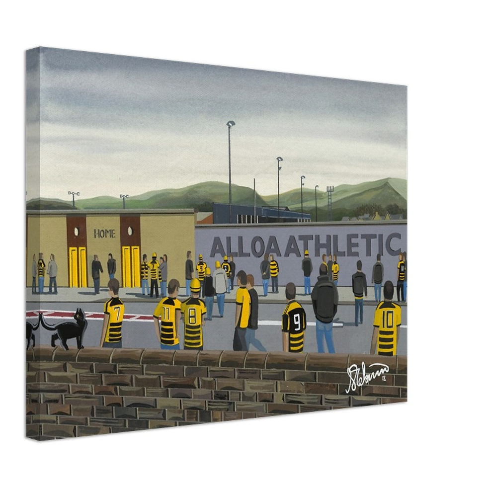 Thumbnail: Alloa Athletic FC Recreation Park football stadium scene by artist Andrew Robinson andrewrobinsonart.com. Available in fine art print, poster, canvas prints and mugs etc 