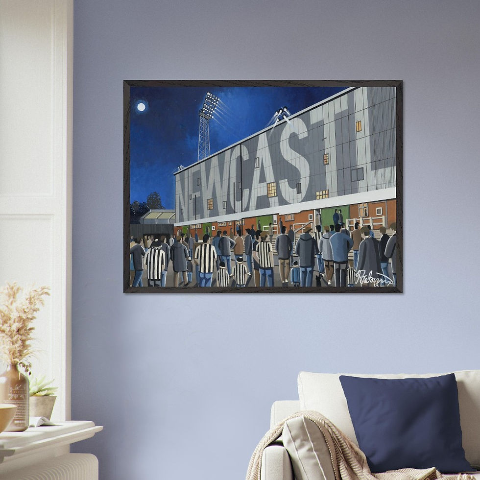 Thumbnail: Newcastle United FC retro St james's Park football stadium scene by artist Andrew Robinson andrewrobinsonart.com. Available in fine art print, poster, canvas prints and mugs etc 