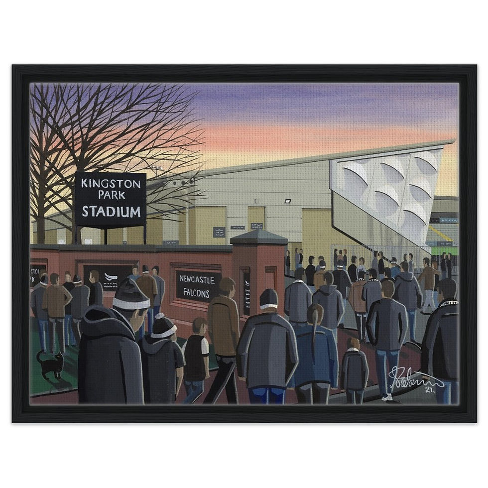 Newcastle falcons Rugby Union Kingston Park Stadium. Available as a Fine Art Framed Print & Framed Canvas Print, Ceramic Mug, By Artist Andrew Robinson andrewrobinsonart.com