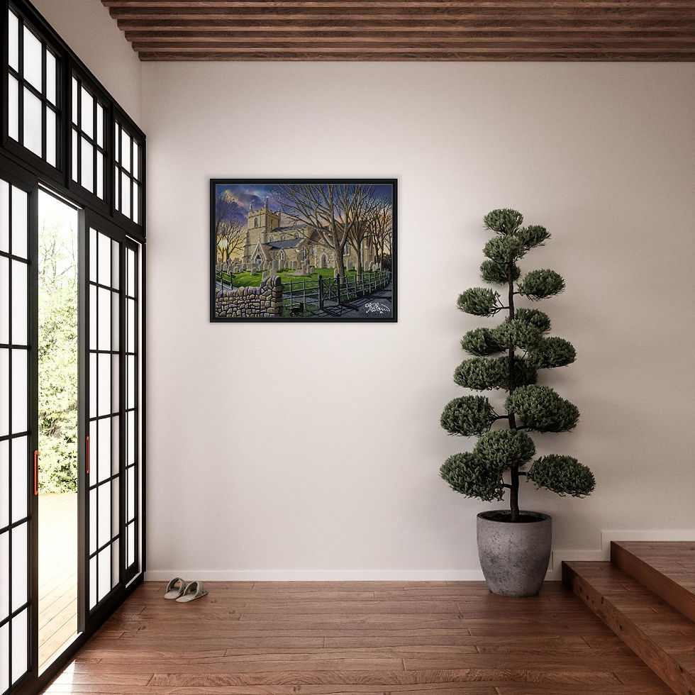 Thumbnail: Holywell Church, Cambridgeshire. Framed Canvas Print. Landscape