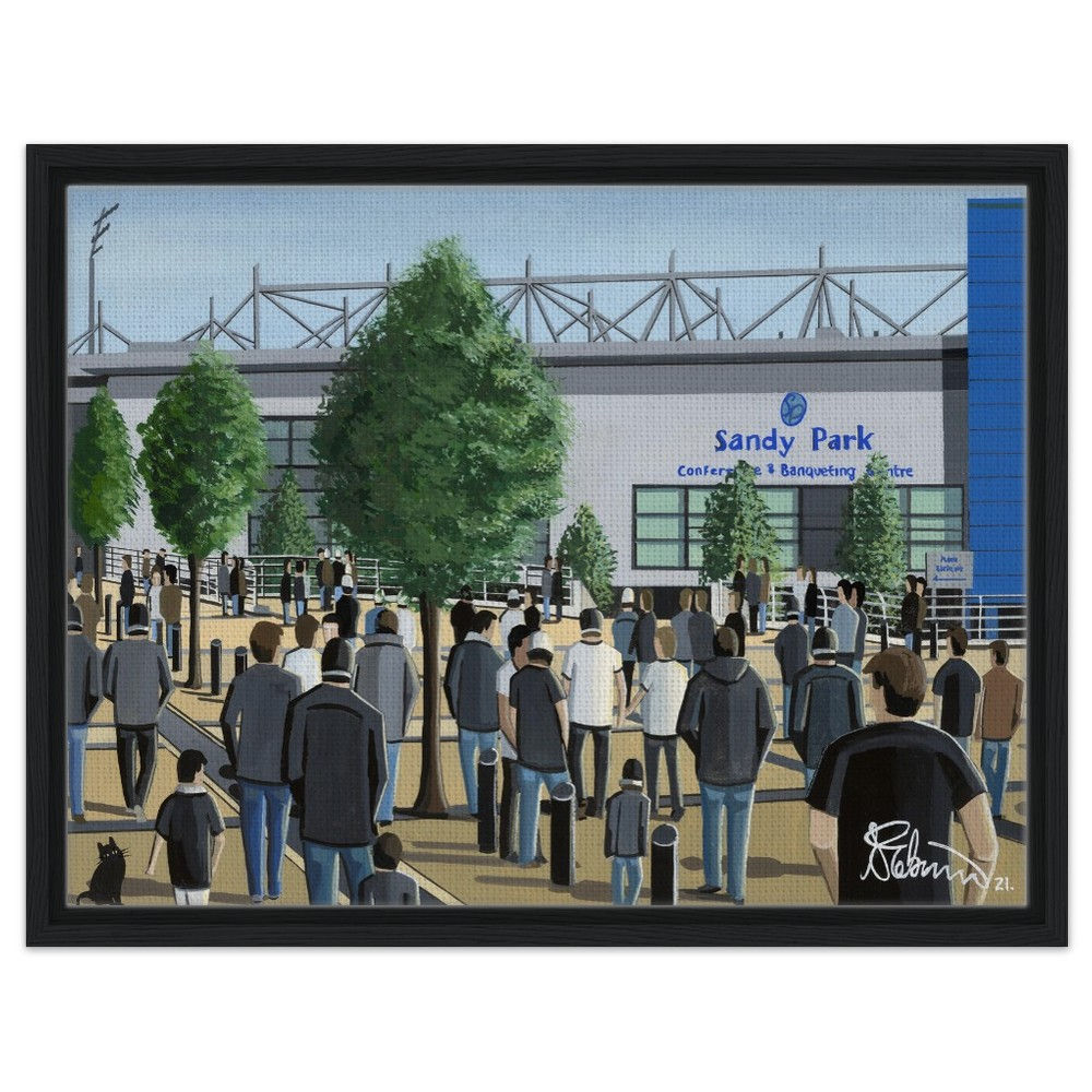 Exeter Chiefs Rugby Union Sandy Park Stadium. Available as a Fine Art Framed Print & Framed Canvas Print, Ceramic Mug, By Artist Andrew Robinson andrewrobinsonart.com