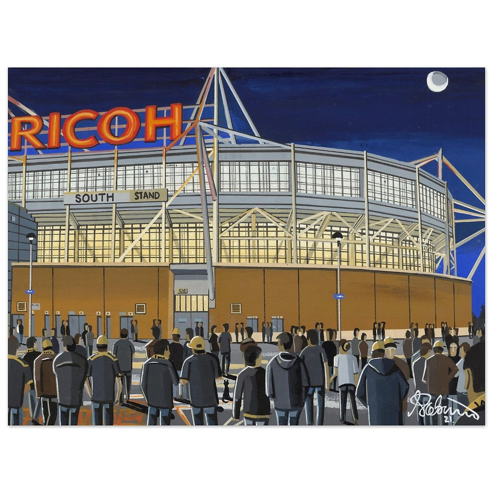 Wasps rugby stadium scene by artist Andrew Robinson andrewrobinsonart.com. Available in fine art print, poster, canvas prints and mugs etc 