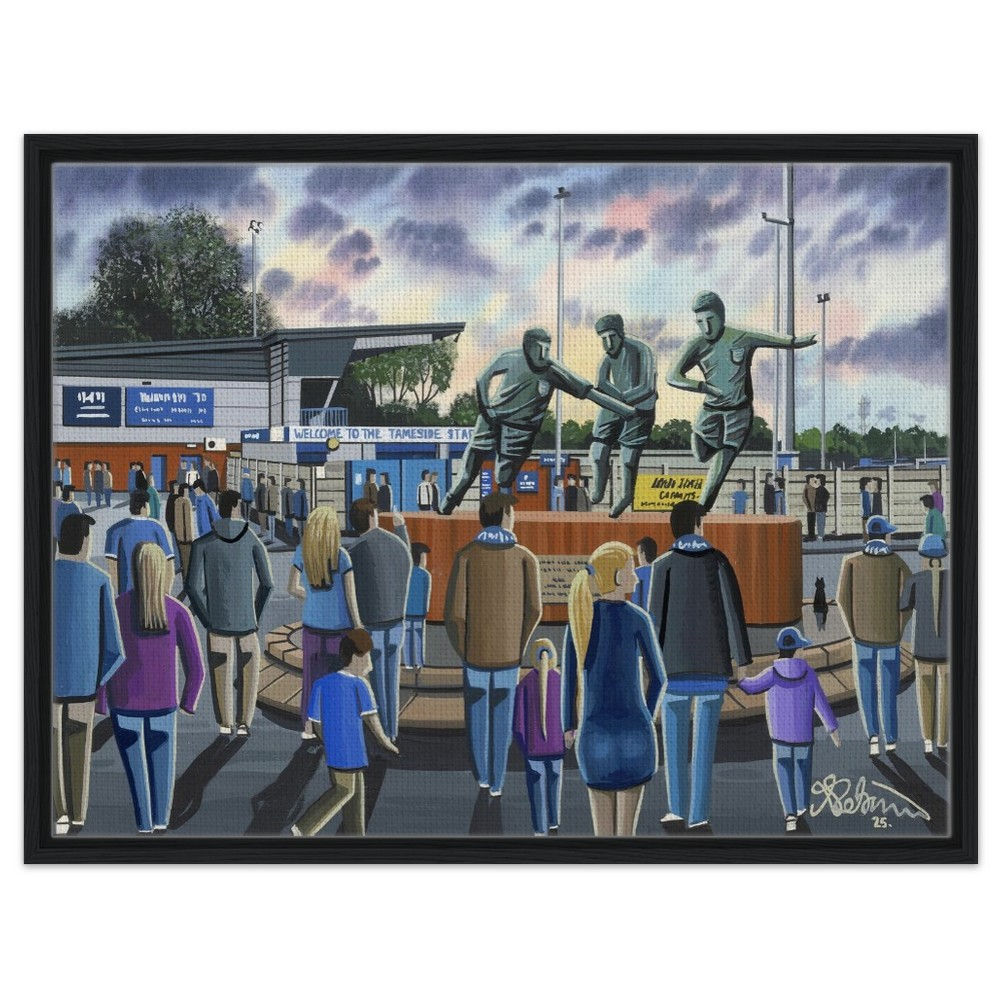 Curzon Ashton FC, Tameside Stadium Football Club Art By artist Andrew Robinson. Fine art prints, posters, canvas prints, & mugs etc available from andrewrobinsonart.com